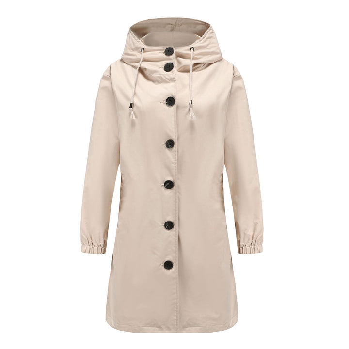Philippa | Women's Hooded Long-Sleeve Waterproof Coat – Button-Front A-Line Fit