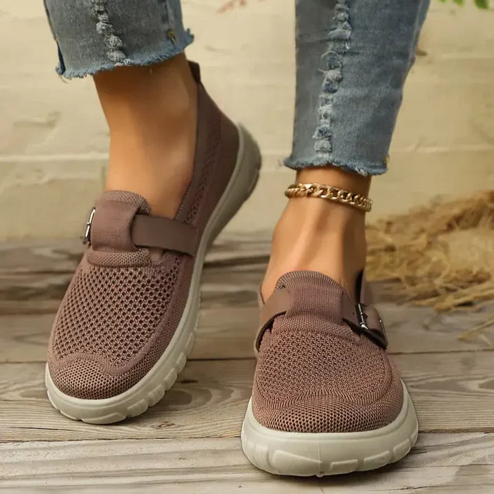 Breezy | Mesh Knit Buckle Strap Womens Sneakers