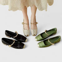 Luelle | Velvet Pearl Strap Cap Toe Mary Jane Flats