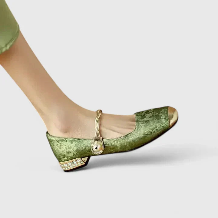 Luelle | Velvet Pearl Strap Cap Toe Mary Jane Flats