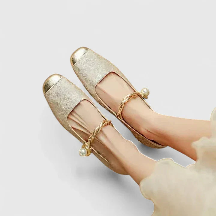 Luelle | Velvet Pearl Strap Cap Toe Mary Jane Flats