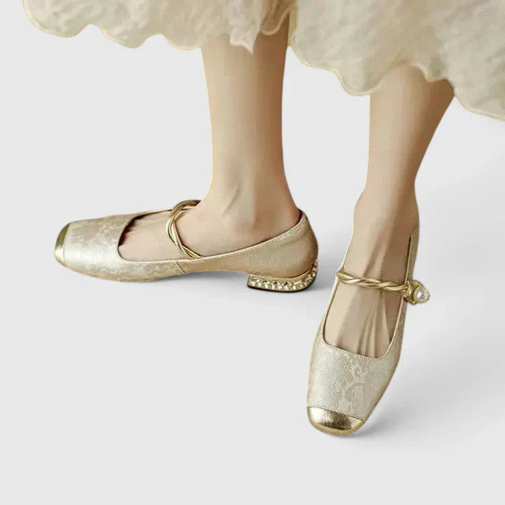 Luelle | Velvet Pearl Strap Cap Toe Mary Jane Flats