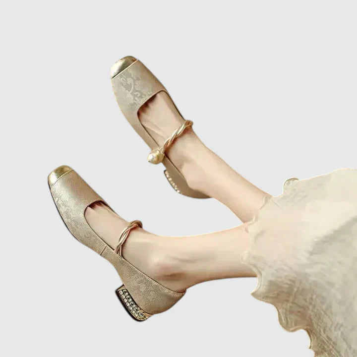Luelle | Velvet Pearl Strap Cap Toe Mary Jane Flats