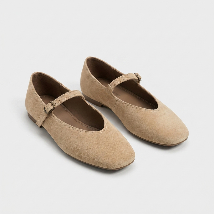 Noelle | Square Toe Suede Mary Jane Orthopedic Flats with Buckle