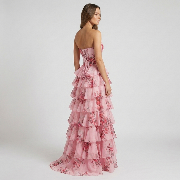 Celestine | Floral Corset Tiered Wedding Guest Dress