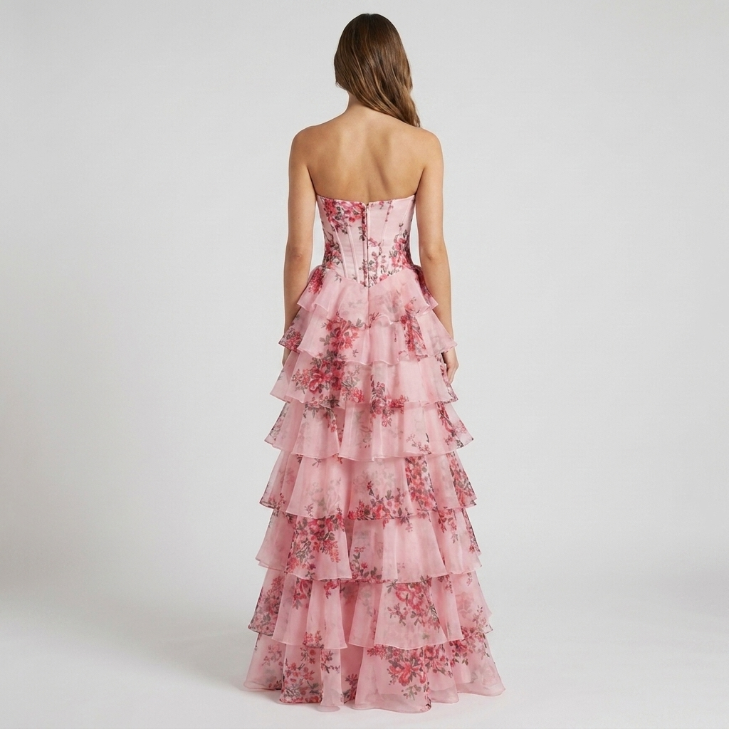 Celestine | Floral Corset Tiered Wedding Guest Dress