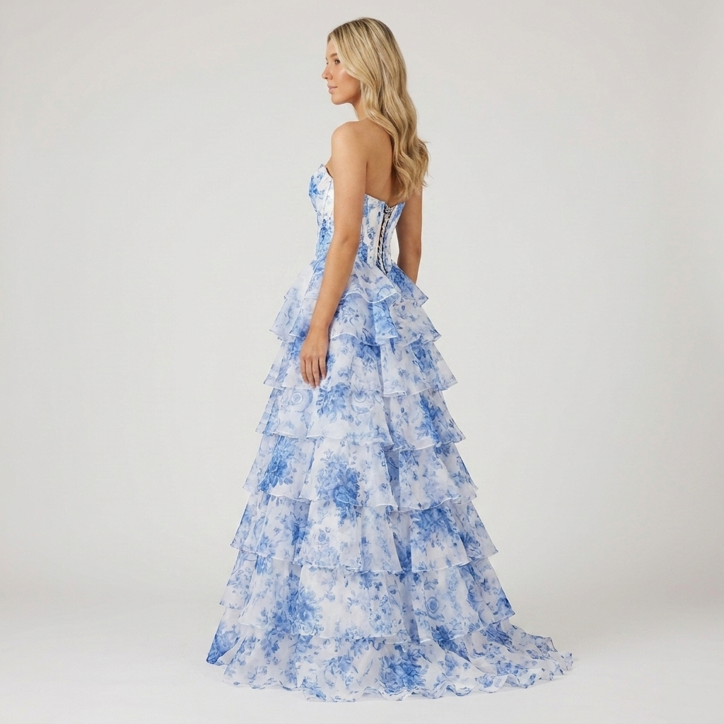 Celestine | Floral Corset Tiered Wedding Guest Dress