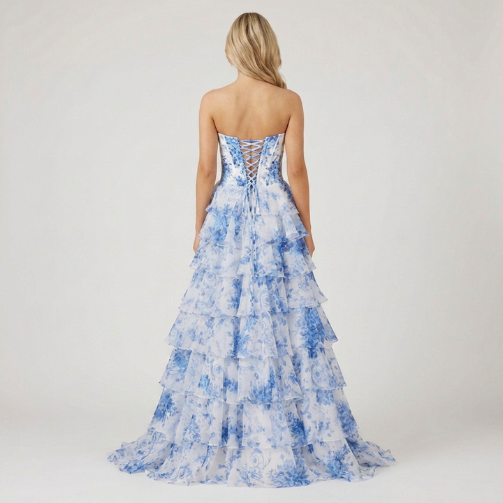 Celestine | Floral Corset Tiered Wedding Guest Dress