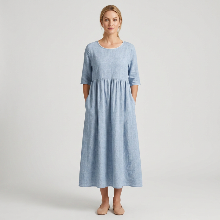 Positano | Gathered Empire Waist Linen Summer Dress