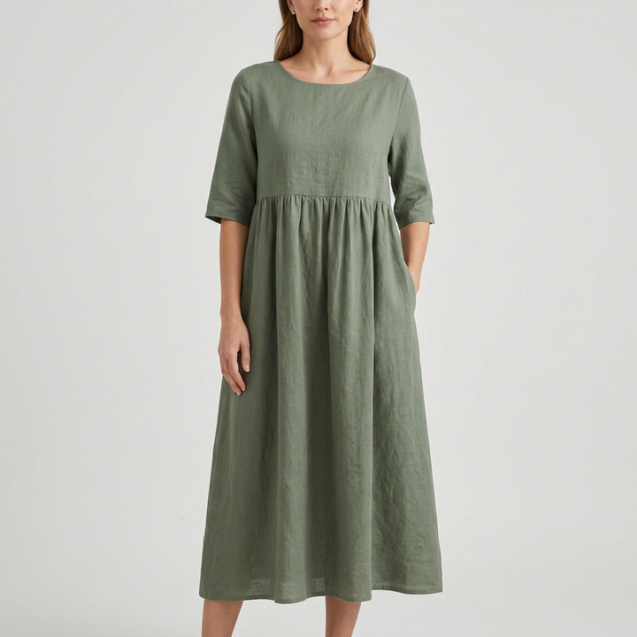 Positano | Gathered Empire Waist Linen Summer Dress