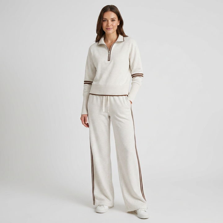 Solenne | Women's Tracksuit – Half-Zip Sweater & Wide-Leg Trousers Two-Piece Set