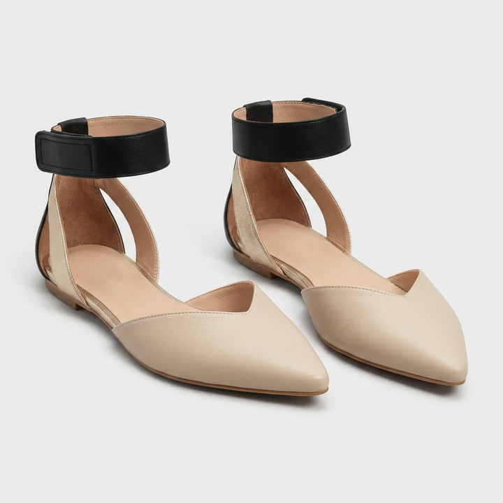 Harlow | Colour Block Ankle Strap Orthopedic Flats with Metallic Detail