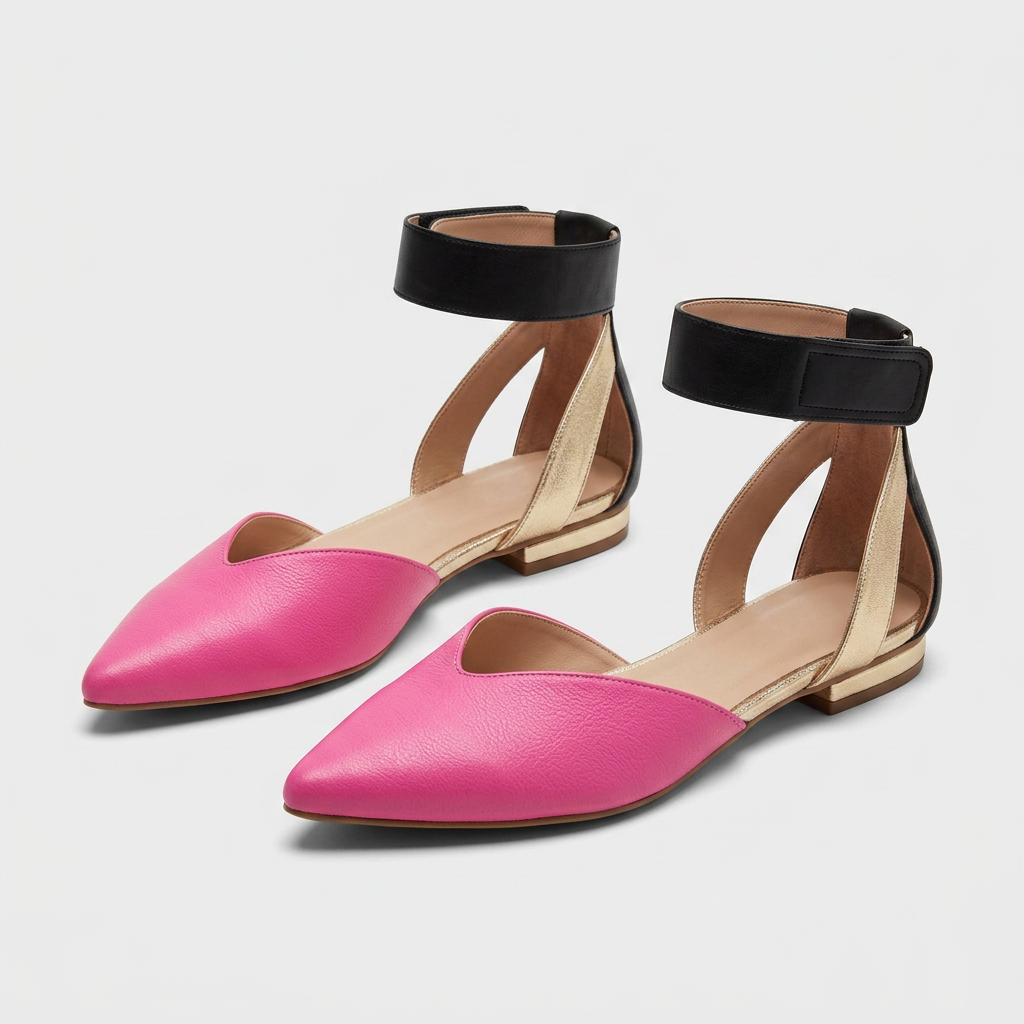 Harlow | Colour Block Ankle Strap Orthopedic Flats with Metallic Detail