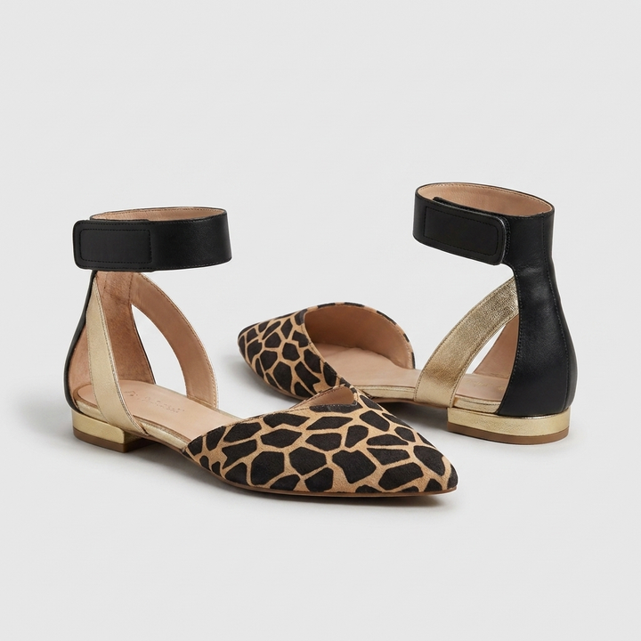 Harlow | Colour Block Ankle Strap Orthopedic Flats with Metallic Detail