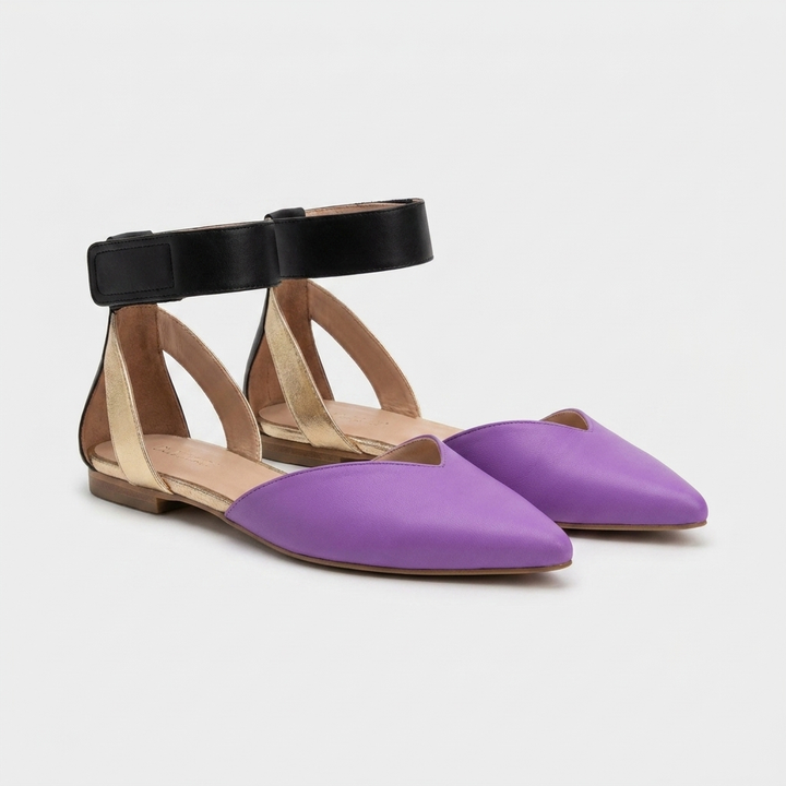 Harlow | Colour Block Ankle Strap Orthopedic Flats with Metallic Detail