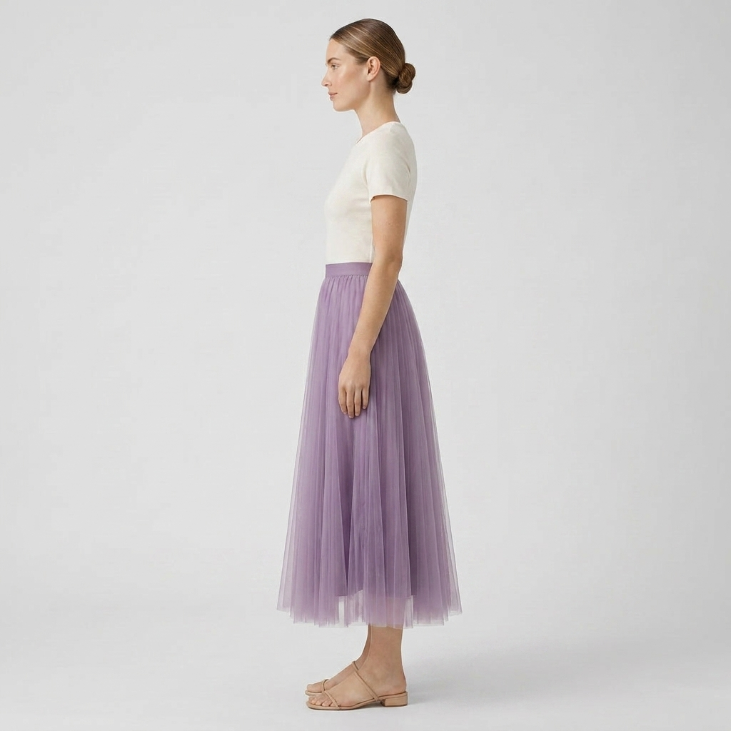 Aurora | Women's Maxi Skirt – Pleated Tulle A-Line Elastic Waist Design
