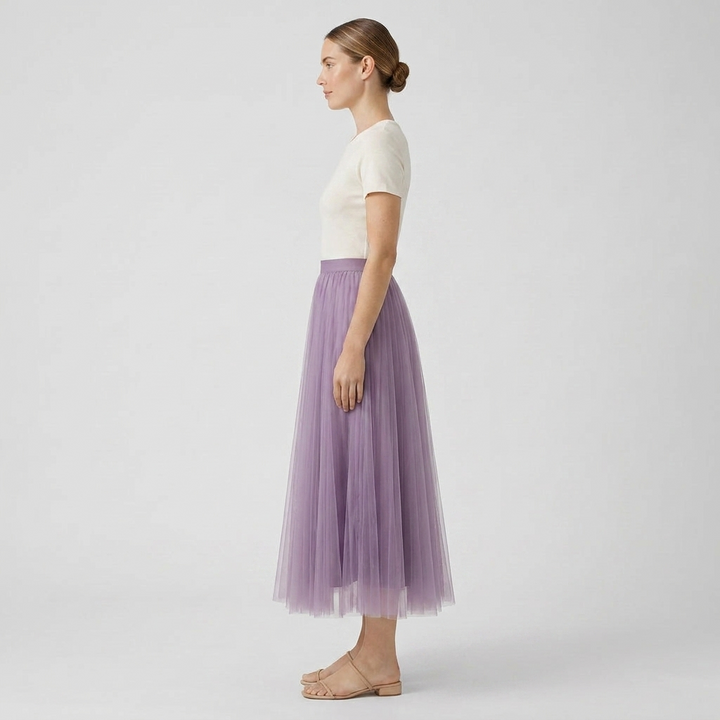 Aurora | Women's Maxi Skirt – Pleated Tulle A-Line Elastic Waist Design