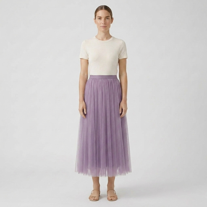 Aurora | Women's Maxi Skirt – Pleated Tulle A-Line Elastic Waist Design