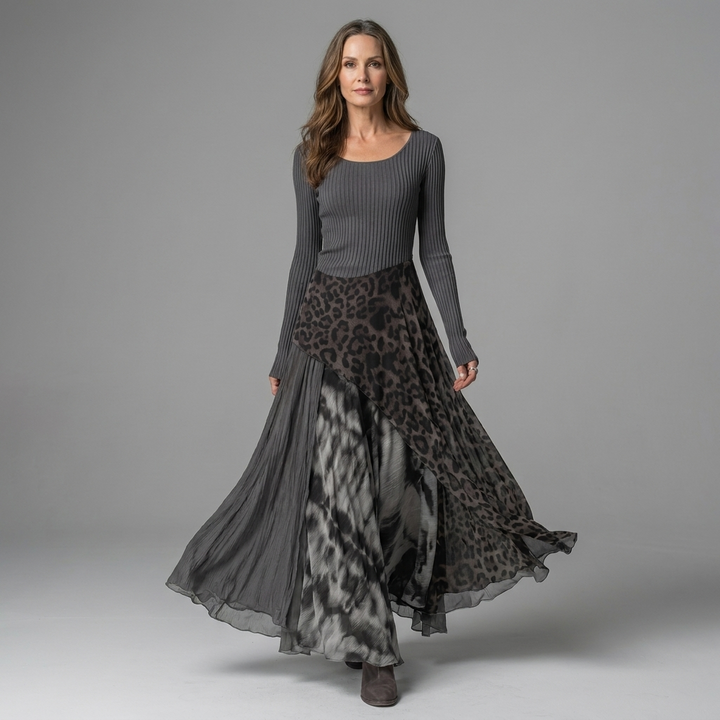 Womens Bohemian Long Sleeve Maxi Dress Leopard Print Knit 4