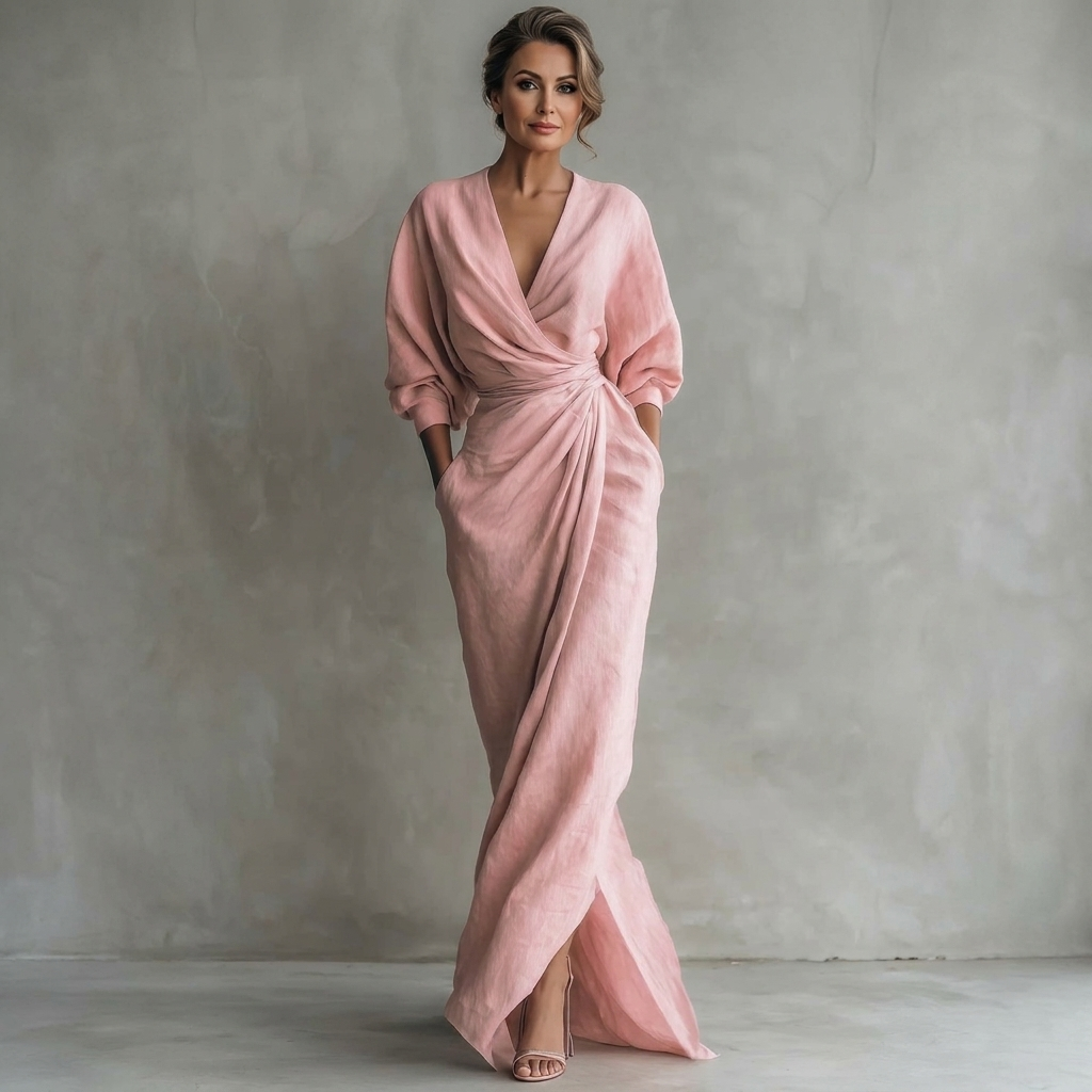 Womens Floral Draped Wrap V-Neck Maxi Dress With Pockets 7