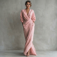 Womens Floral Draped Wrap V-Neck Maxi Dress With Pockets