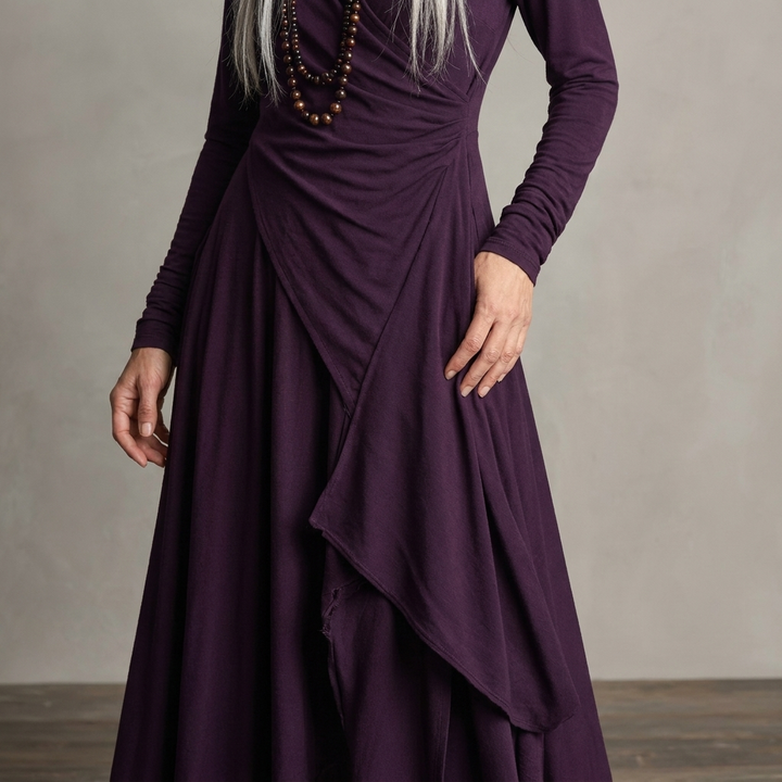 Womens Draped Turtleneck Long Sleeve Maxi Dress Soft Fabric 10
