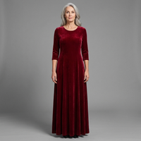 Womens Formal Long Sleeve Maxi Dress Velvet A-Line
