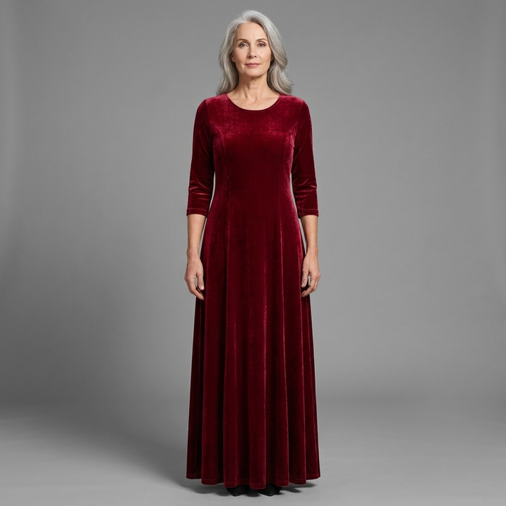Womens Formal Long Sleeve Maxi Dress Velvet A-Line 9
