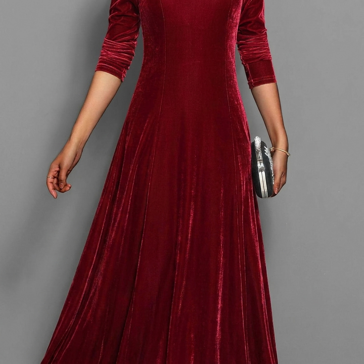 Womens Formal Long Sleeve Maxi Dress Velvet A-Line 11
