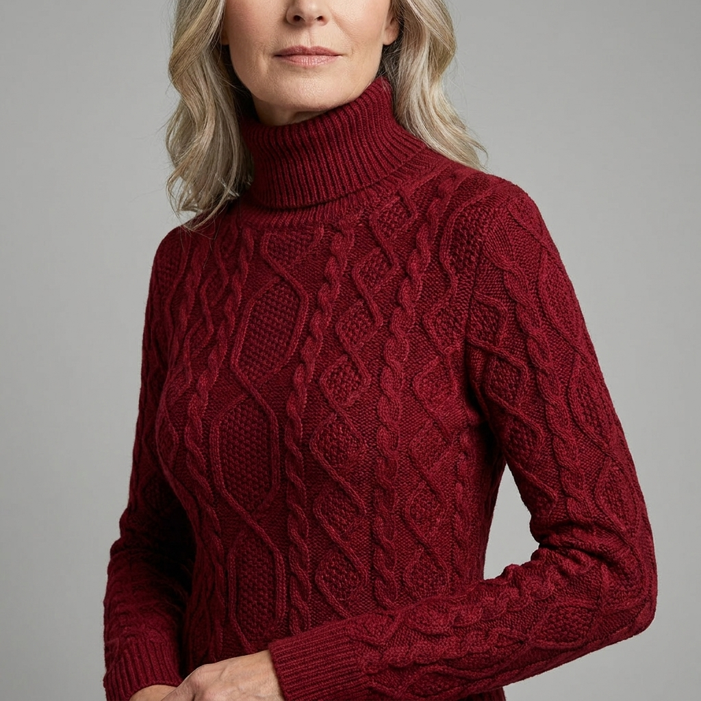 Womens Cable-Knit Long Sleeve Turtleneck Midi Dress Wool Blend 6