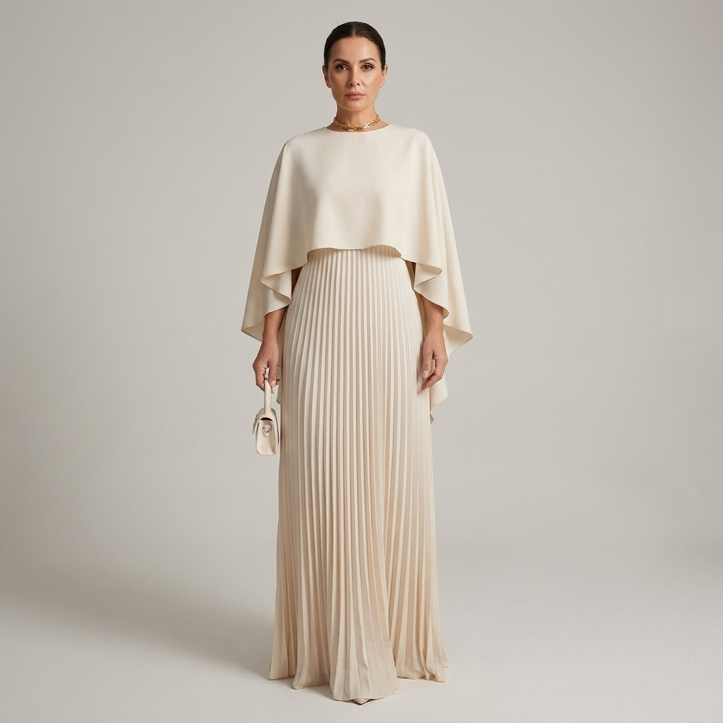 Womens Formal Long Sleeve Batwing Cape Maxi Dress Chiffon 5