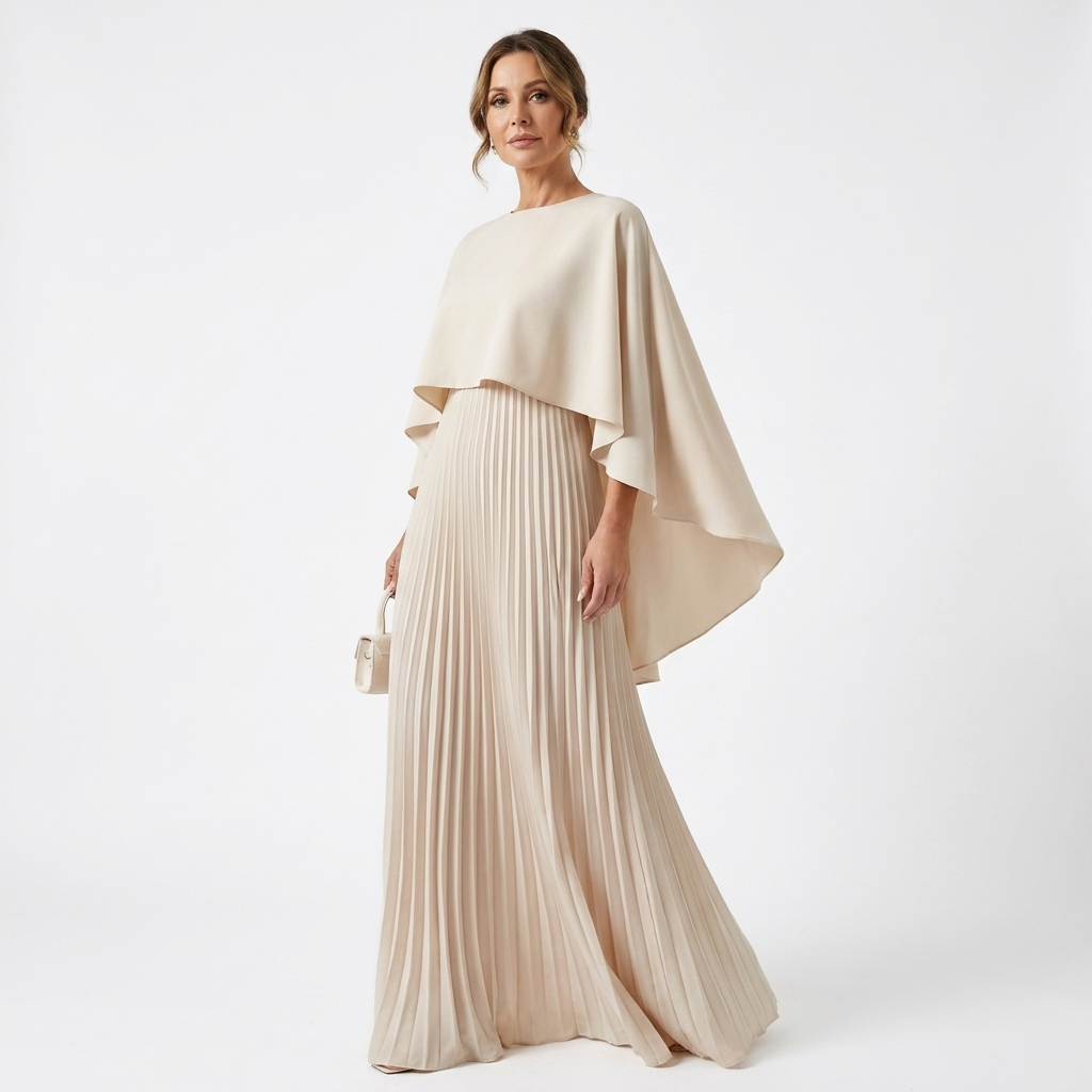 Womens Formal Long Sleeve Batwing Cape Maxi Dress Chiffon 6