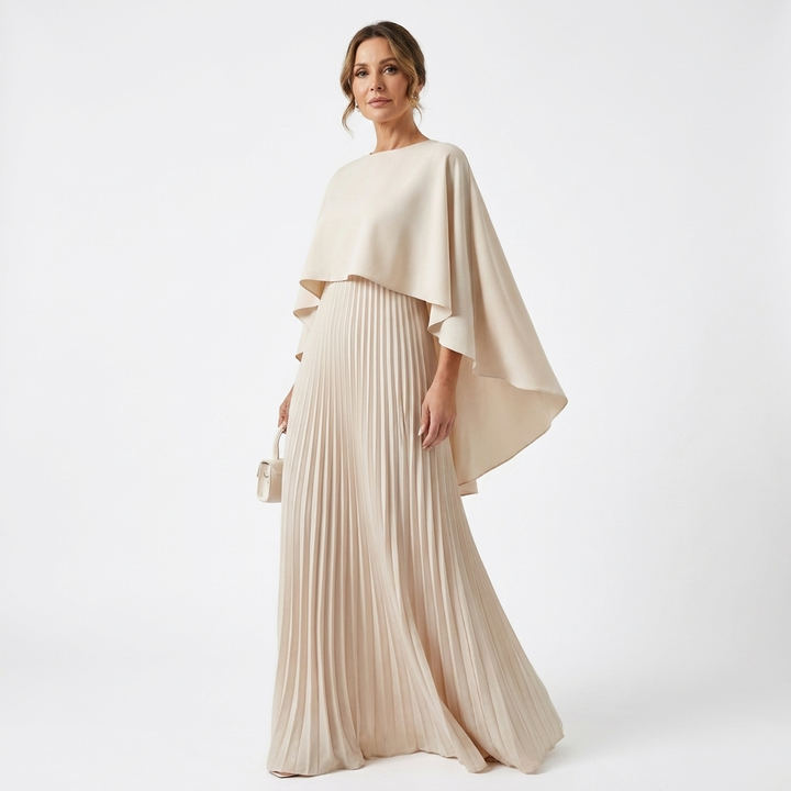 Womens Formal Long Sleeve Batwing Cape Maxi Dress Chiffon 6