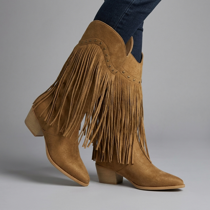 Womens Casual Knee High Pointed Toe Fringe Boots Suede 5