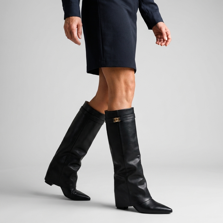Womens Elegant Pointed Toe Black Knee High Boots Vegan Leather 3