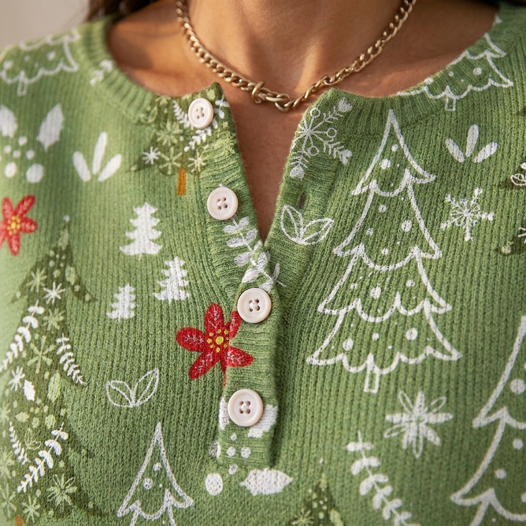 Womens Christmas Jumper Button Front Knit Sweater 8