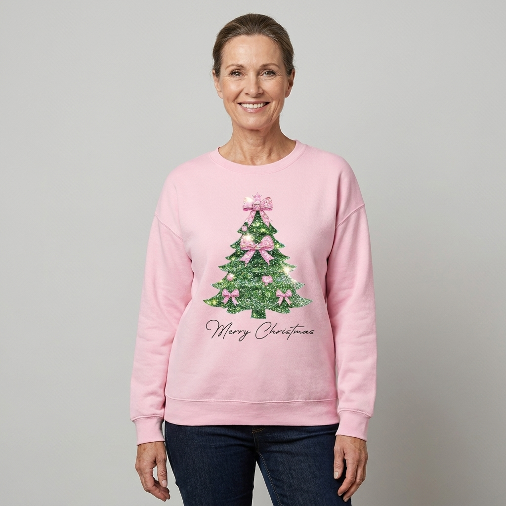 Womens Christmas Jumper Tree Print Long Sleeve Sweatshirt 10