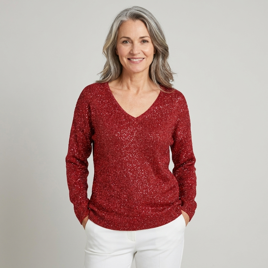 Womens Christmas Jumper Sequin V-Neck Sparkle Knit 9