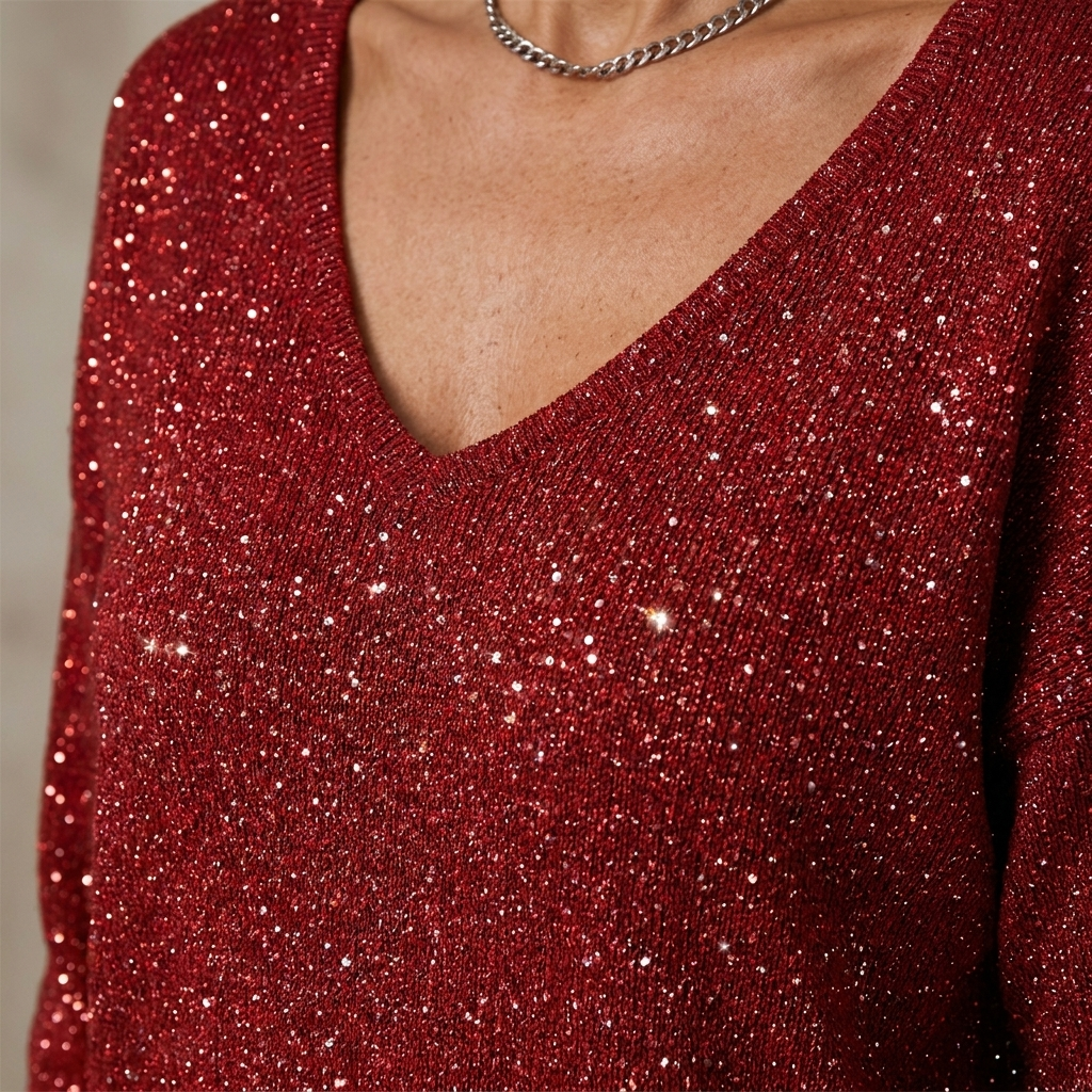 Womens Christmas Jumper Sequin V-Neck Sparkle Knit 11