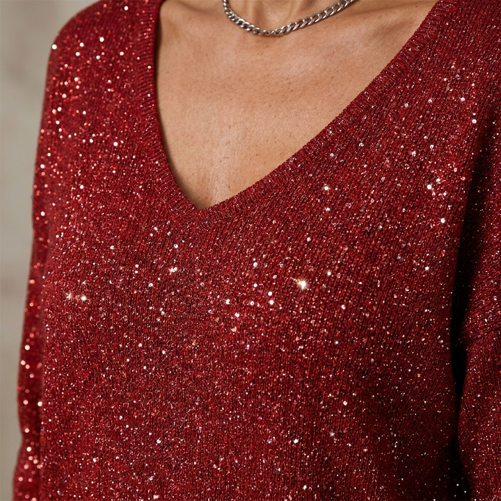 Womens Christmas Jumper Sequin V-Neck Sparkle Knit 11