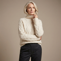 Womens Cable Knit Jumper Oversized Foldable Turtleneck