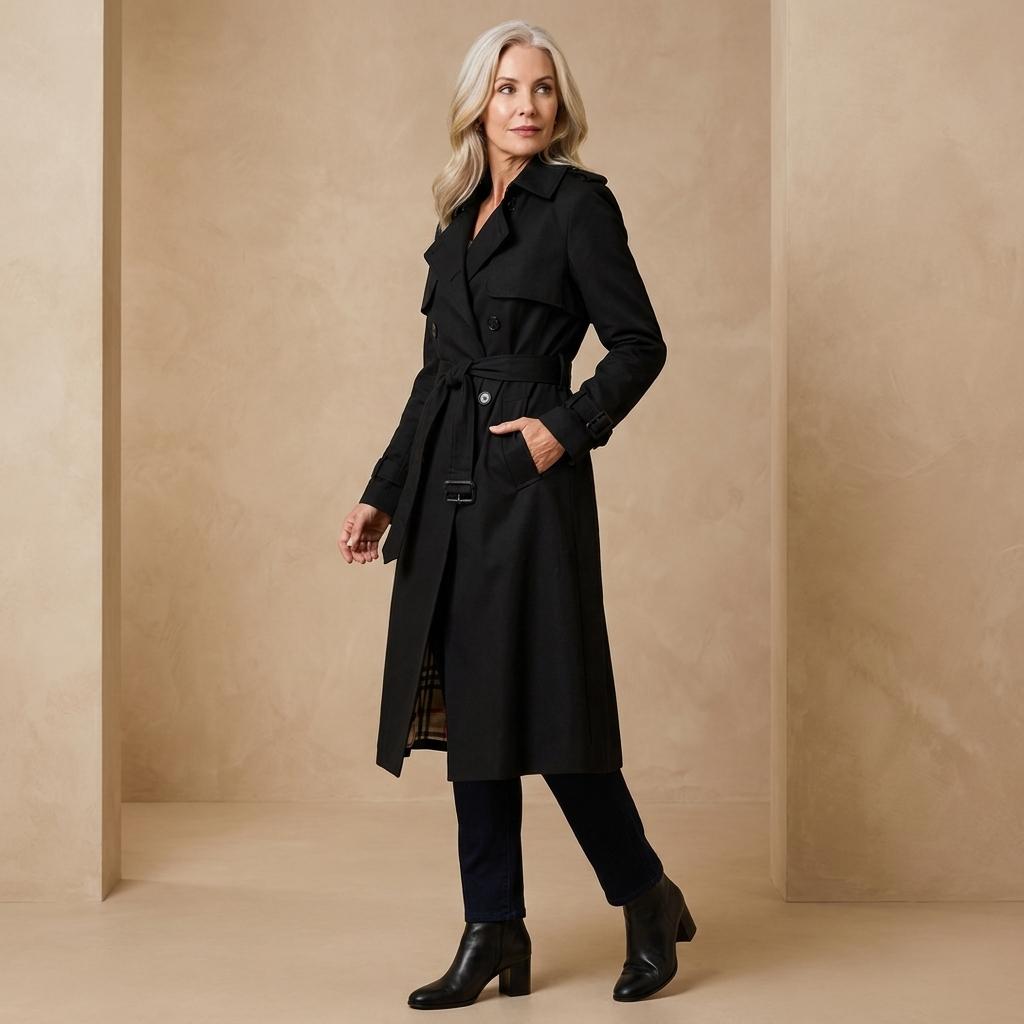 Womens Midi Trench Coat Wool Blend Check Lining 7