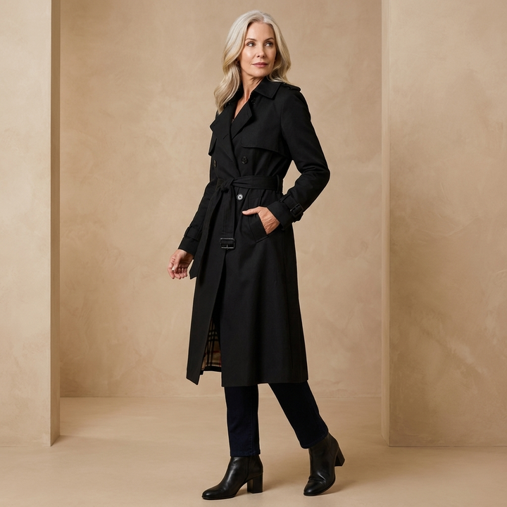 Womens Midi Trench Coat Wool Blend Check Lining 7