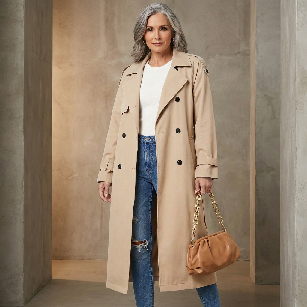 Womens Trench Coat Wool Blend A-Line Flap Pockets 7