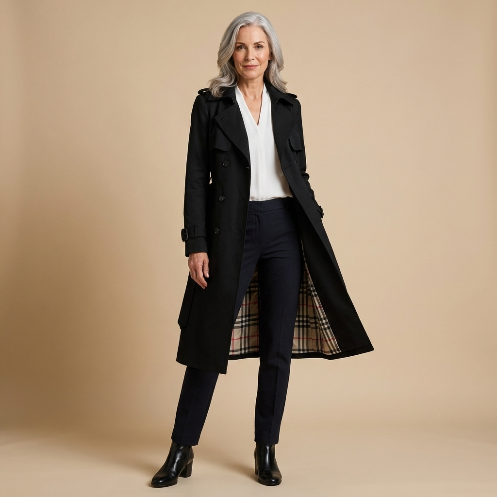 Womens Midi Trench Coat Wool Blend Check Lining 6