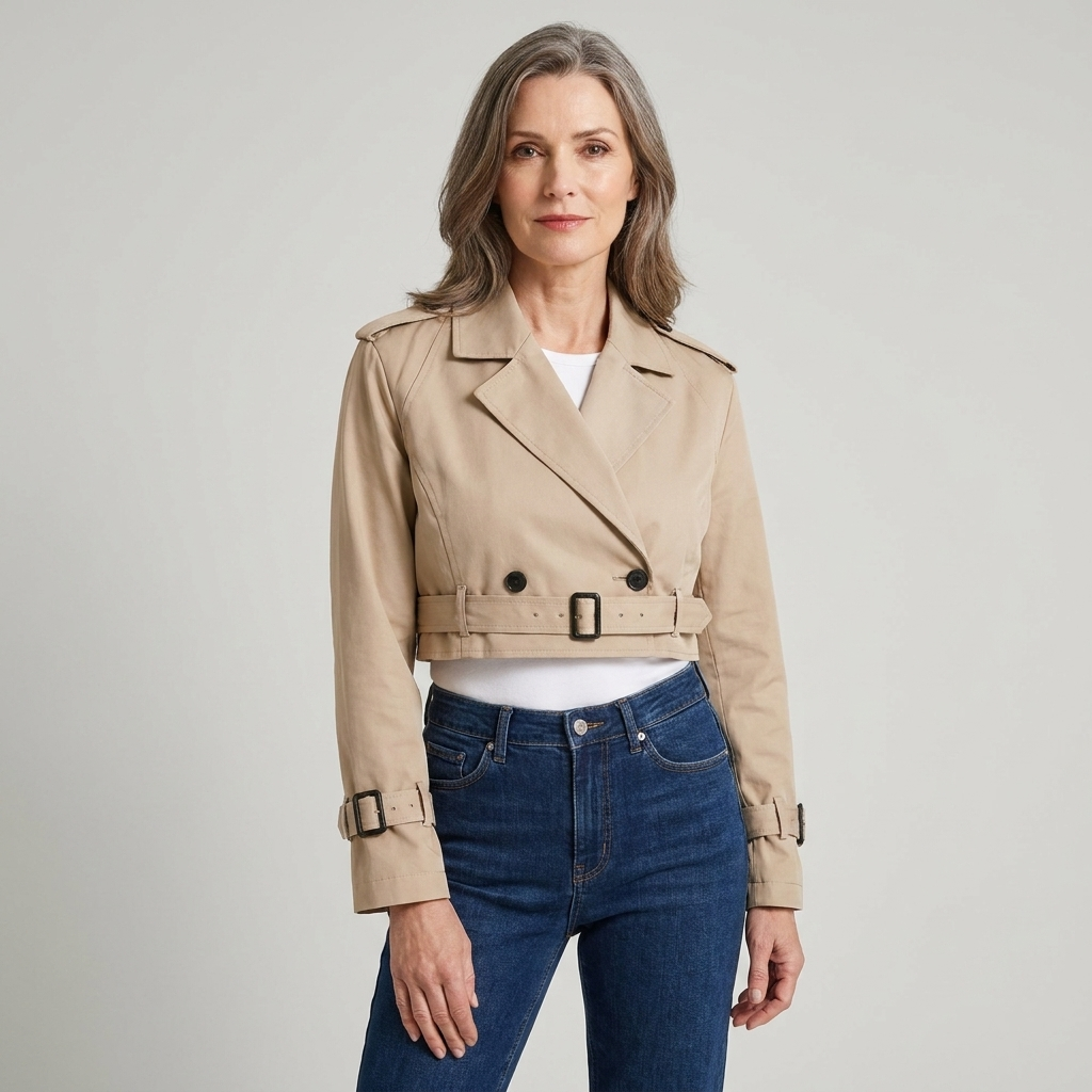 Womens Cropped Trench Coat Cotton Epaulette Detail 8