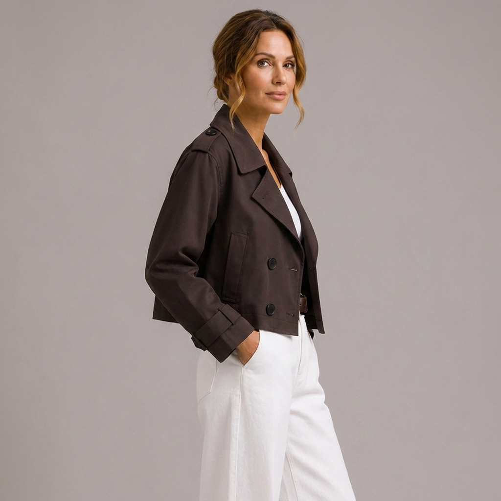 Womens Cropped Trench Coat Lightweight Oversized Lapel 4