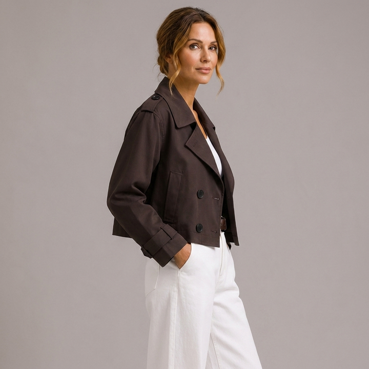 Womens Cropped Trench Coat Lightweight Oversized Lapel 4