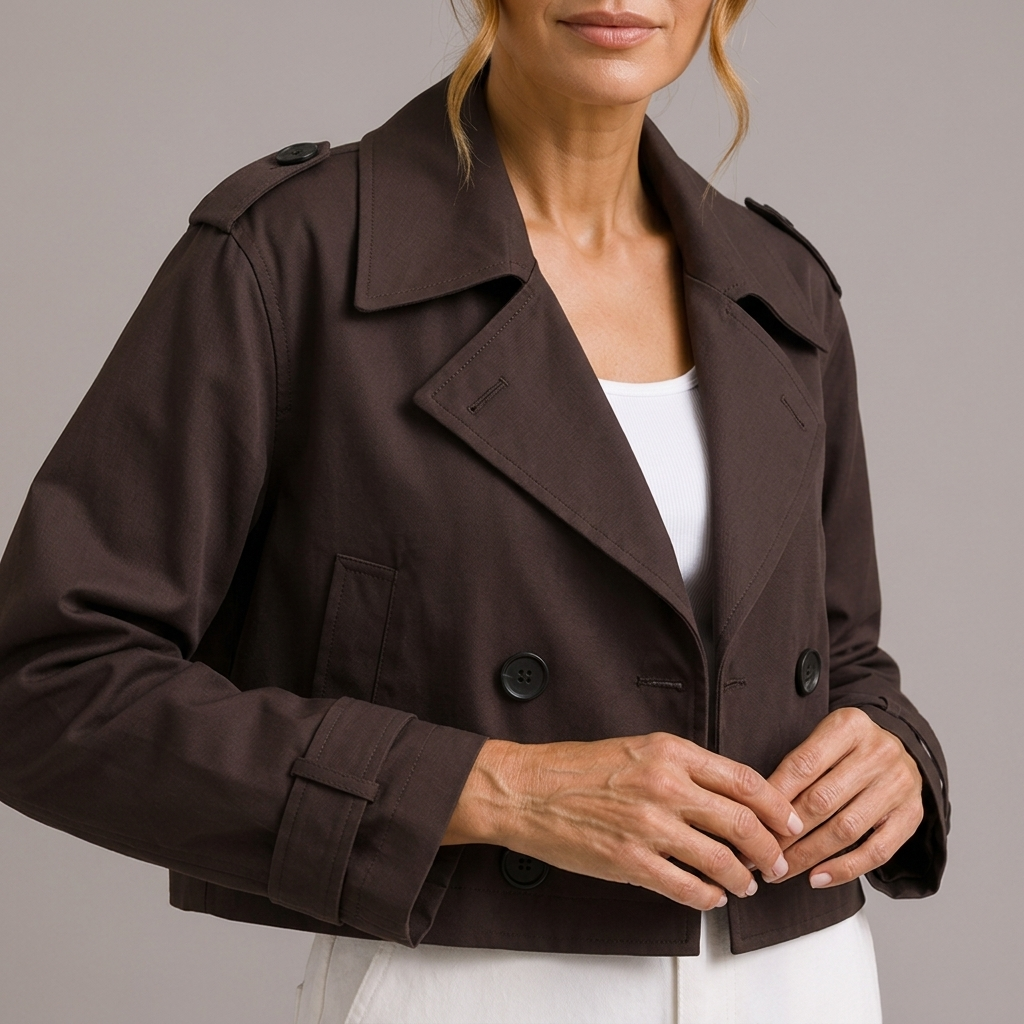 Womens Cropped Trench Coat Lightweight Oversized Lapel 5
