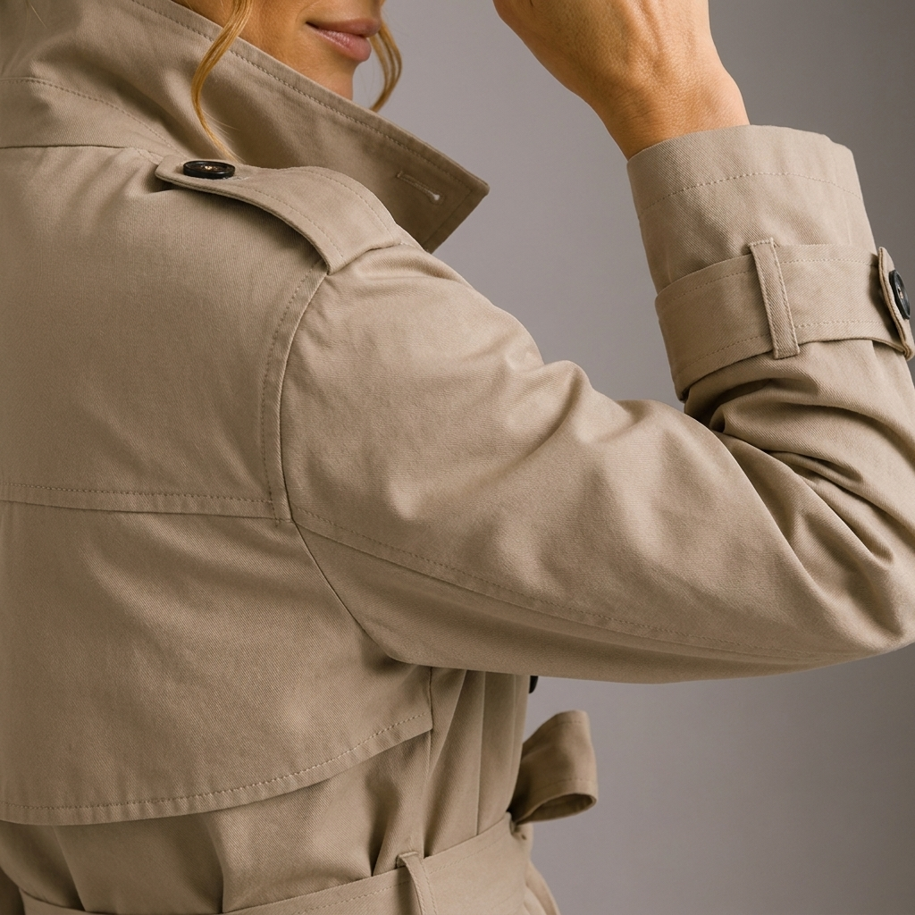 Womens Cropped Trench Coat Belted Stand Collar 5